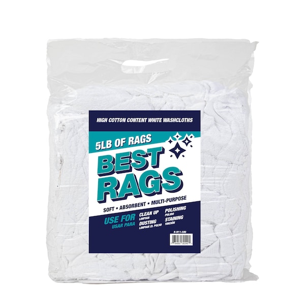 Washcloth Size Terry Wipers - WHITE 5lb Bag